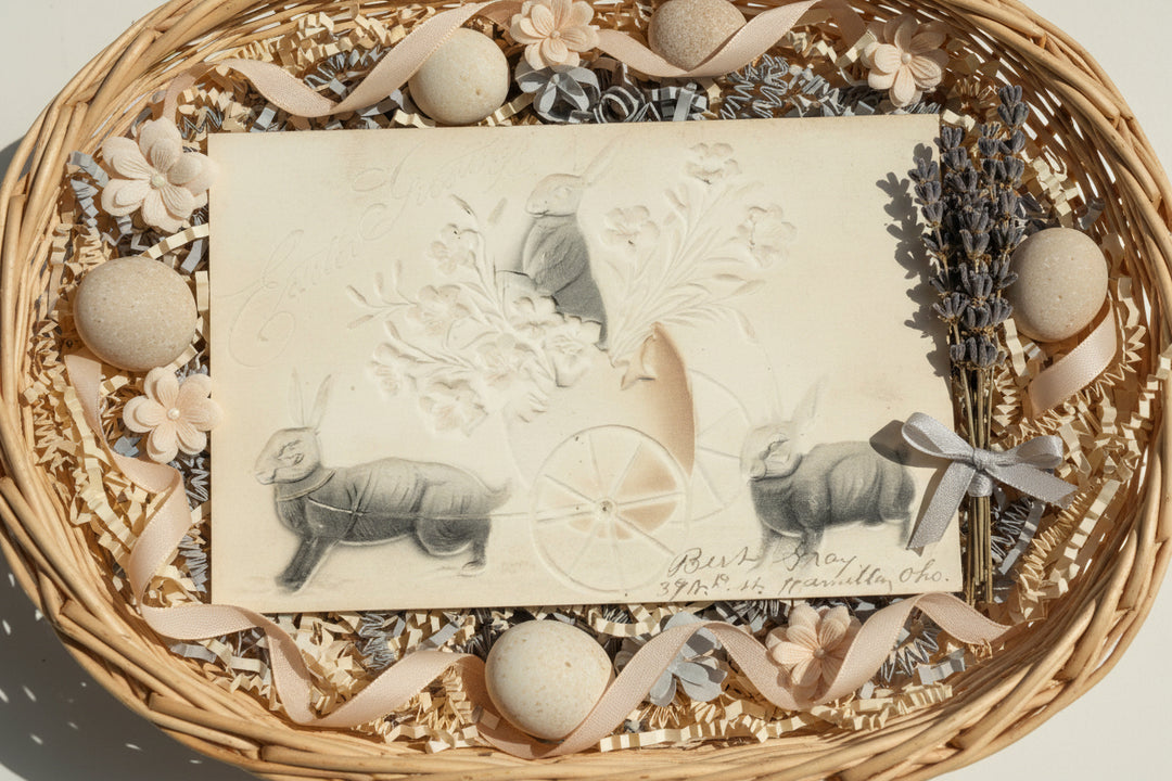 Antique vintage Easter postcard in Easter basket as basket stuffer.