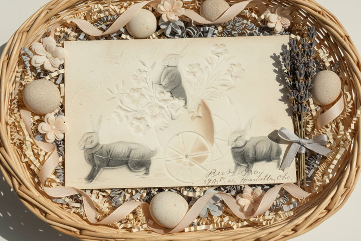 Antique vintage Easter postcard in Easter basket as basket stuffer.