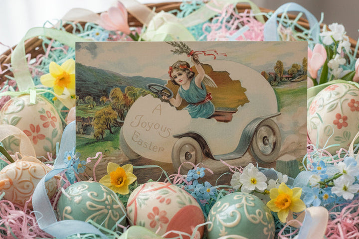 Antique vintage Easter postcard in Easter basket as basket stuffer.