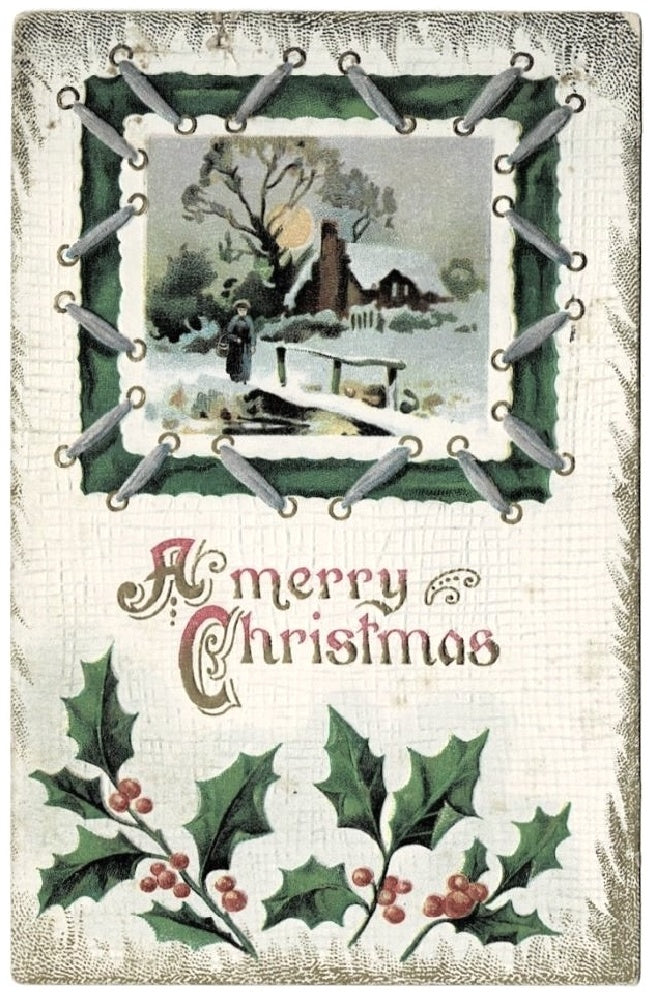 Let It Sew: 1910 Vintage Christmas Postcard with Silver-Gilded Threads.