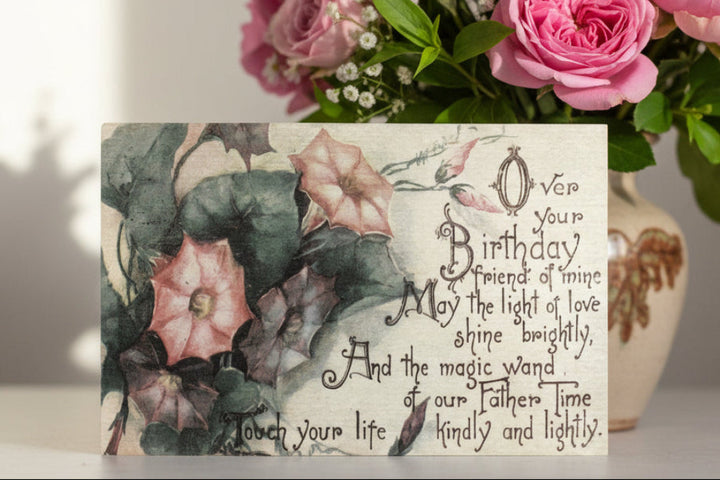 1910 Morning Glory Birthday Rhyme Postcard
