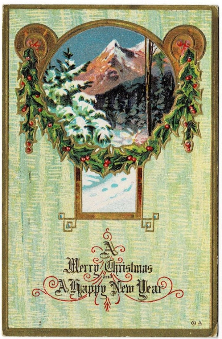 1910 Traditional Winter Scene Vintage Christmas New Year Postcard
