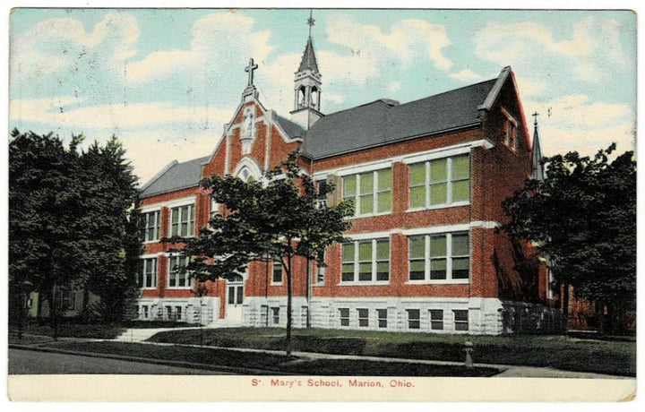 1907 St Mary's School Marion Ohio Vintage Postcard