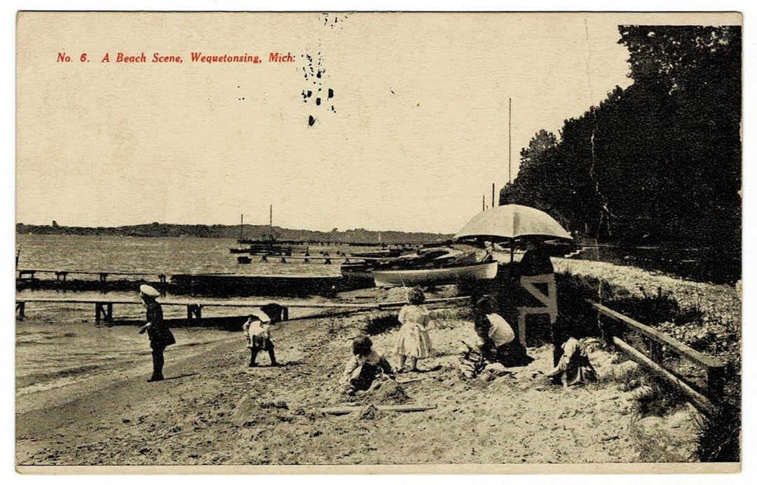 1907 Beach Scene Lake Michigan Vintage Postcard