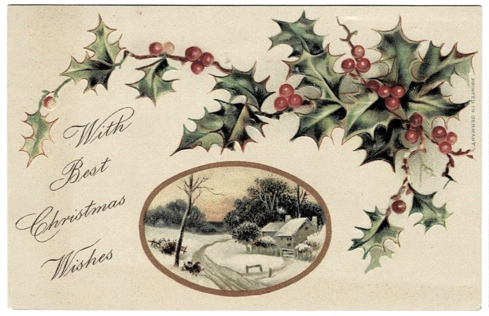 1907 Snowy Country Road at Christmas Postcard.
