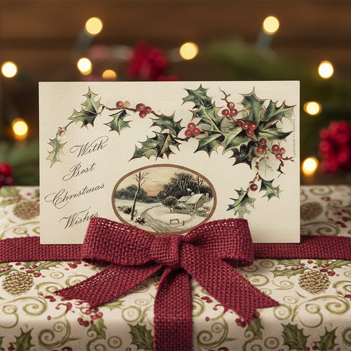 1907 Snowy Country Road at Christmas Postcard, gift topper.