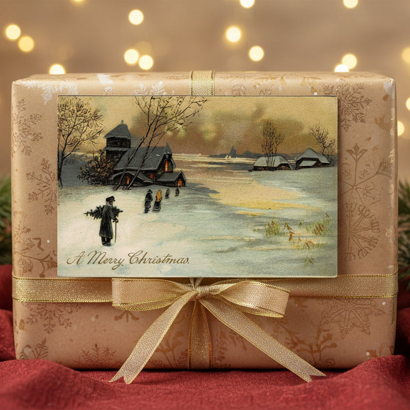 1908 Bringing Home Christmas Tree Antique Postcard.