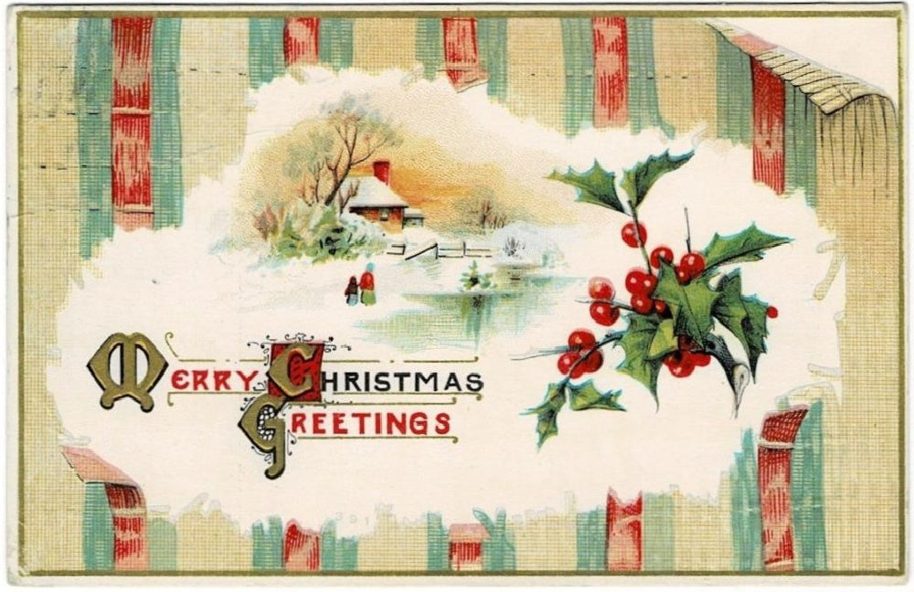 1912 Mother and Daughter, Christmas Winter Walk Postcard.