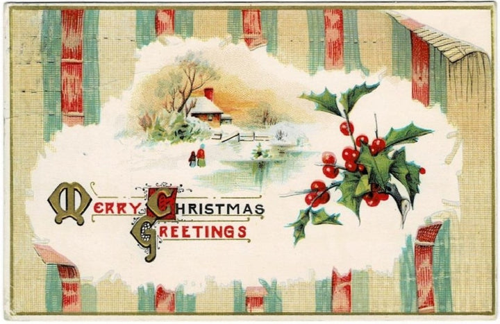 1912 Mother and Daughter, Christmas Winter Walk Postcard.