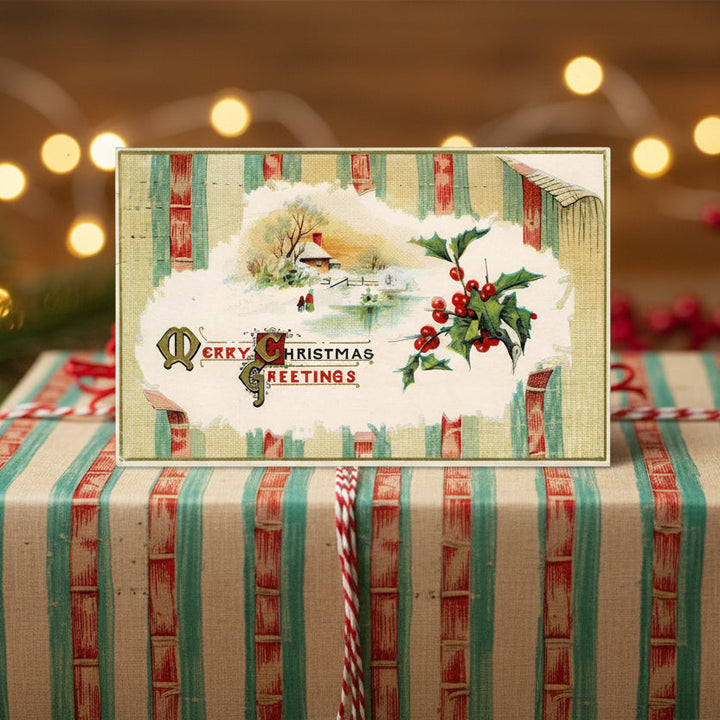 1912 Mother and Daughter, Christmas Winter Walk, shown as gift topper.