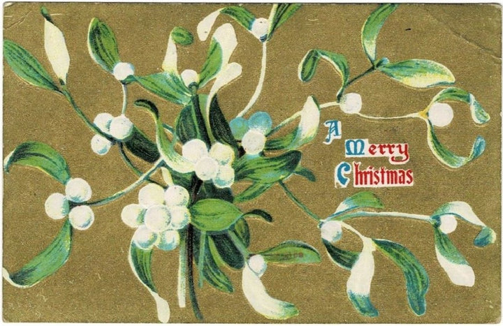 1912 Gilded Mistletoe Vintage Christmas Postcard.