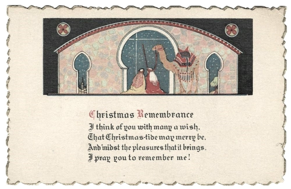 1927 A Moorish Christmas Remembrance Vintage Holiday Postcard.