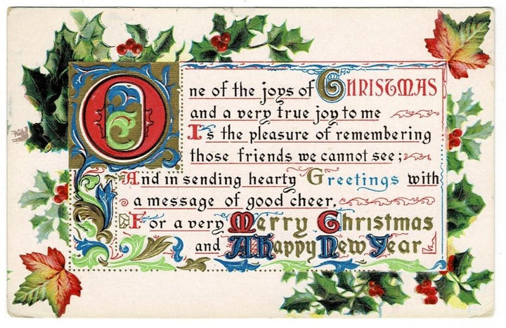 1908 Illuminated Script Christmas New Year Vintage Postcard.
