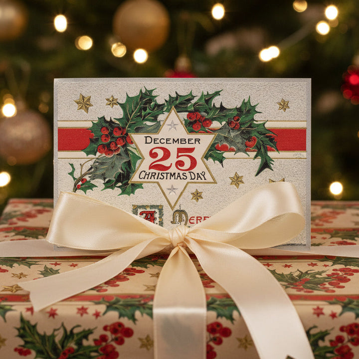 1909 Christmas Day December 25 Vintage Embossed and Gilded Postcard, gift topper.