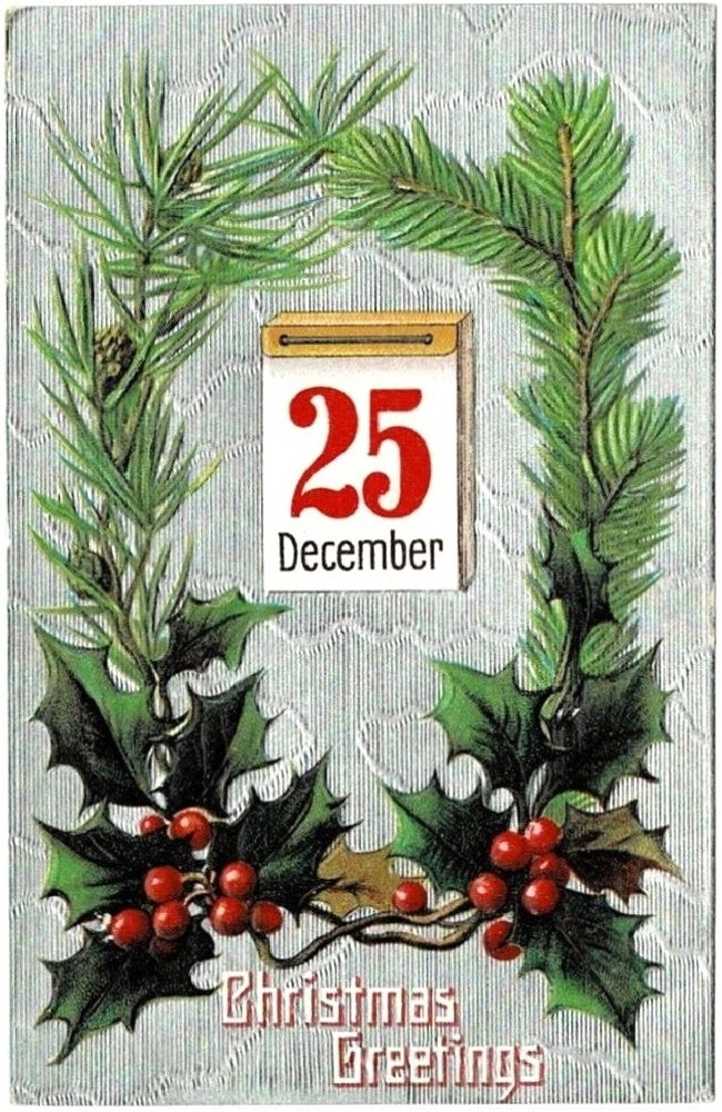 1909 Vintage Christmas Day December 25 Embossed Pinecones Postcard