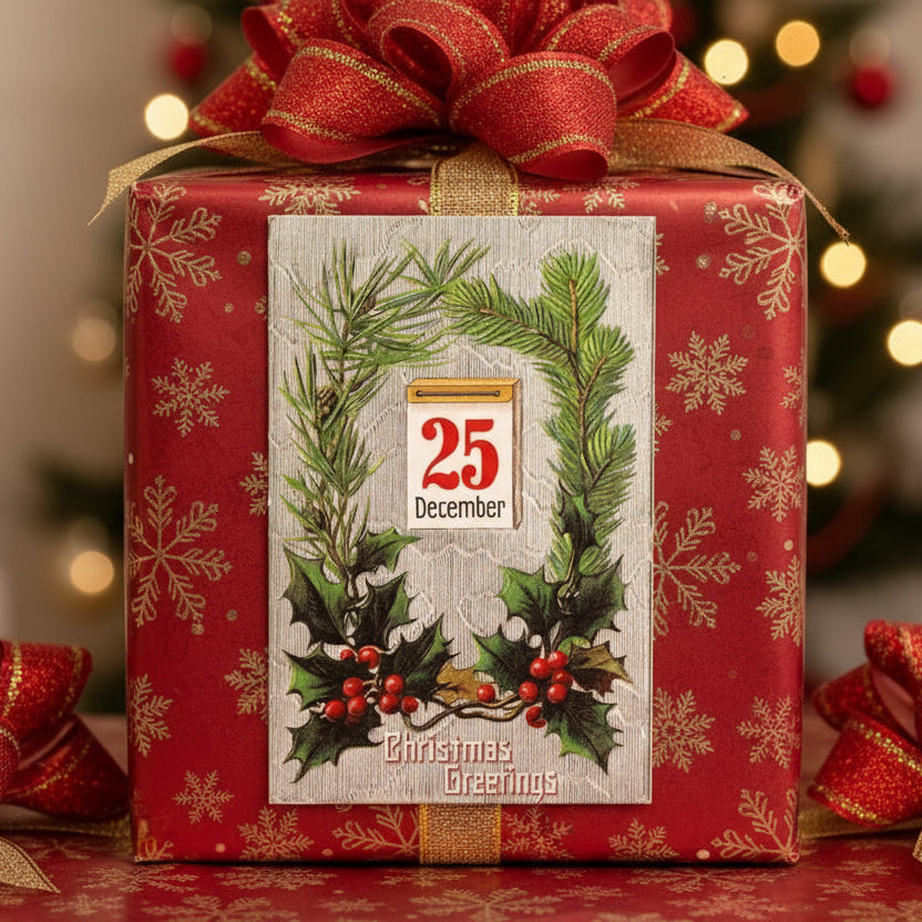 1909 Vintage Christmas Day December 25 Embossed Pinecones Postcard.