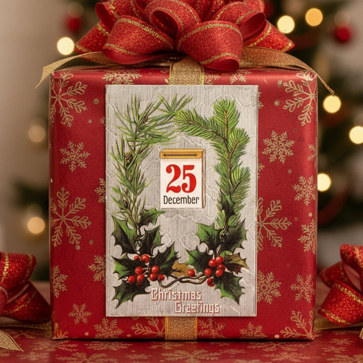 1909 Vintage Christmas Day December 25 Embossed Pinecones Postcard.