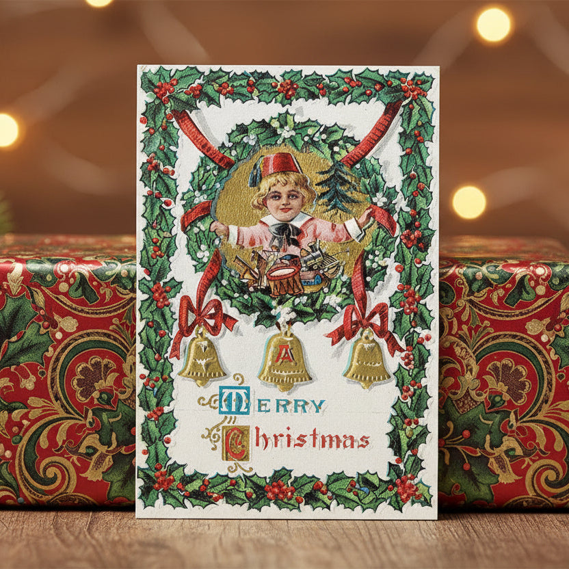 1909 Elaborate Christmas Morning Antique Vintage Postcard.