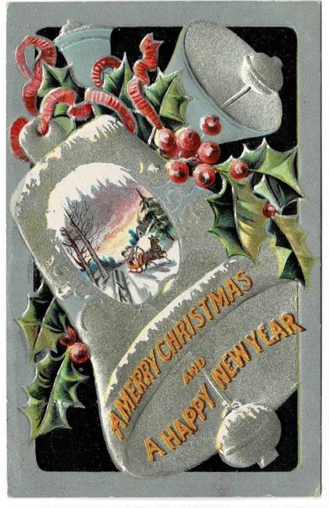 1908 Silver Bells Christmas New Year Vintage Postcard