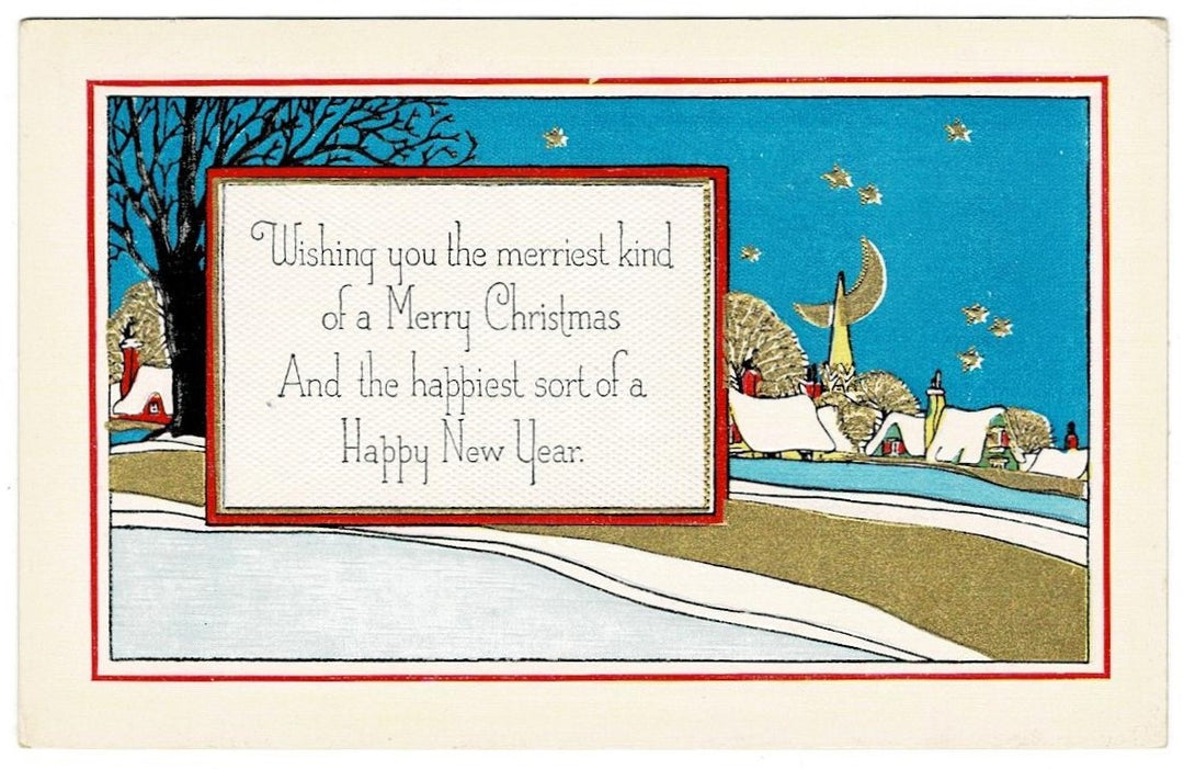 1928 An Elegant Christmas Happy New Year Vintage Postcard