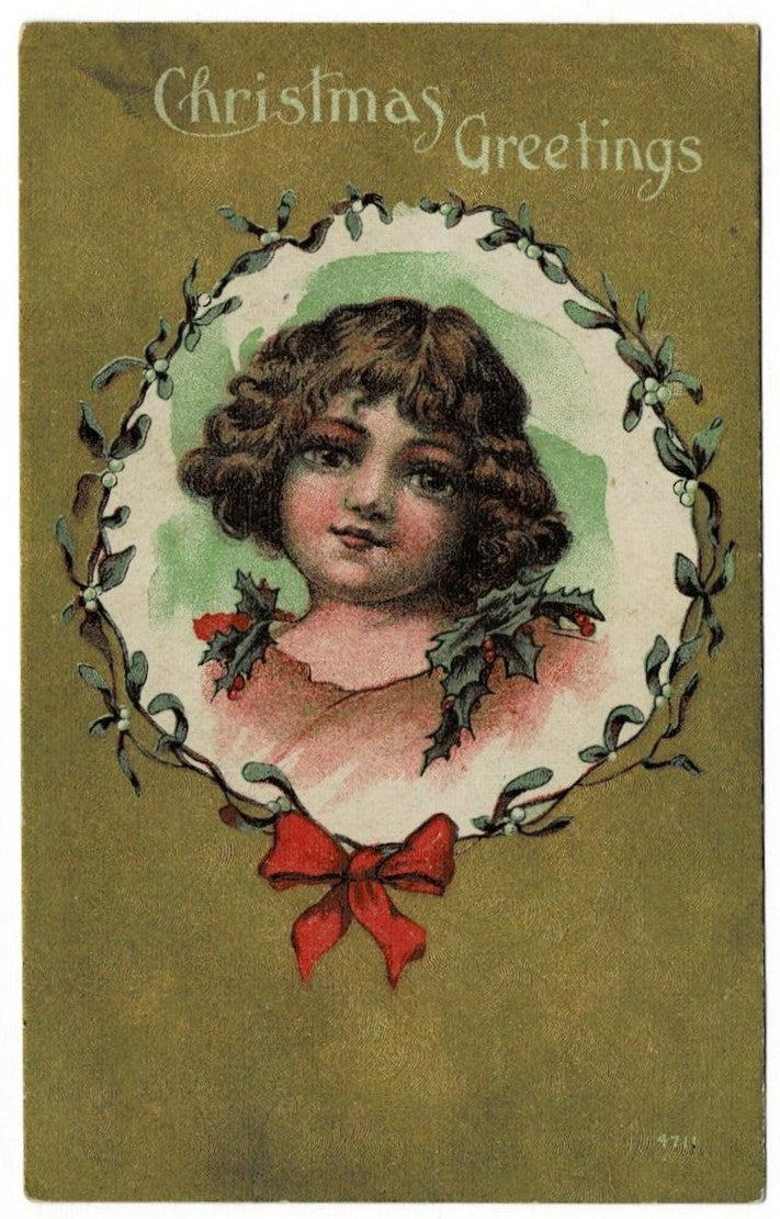 1912 Exquisite Gilded Age Christmas Greetings Vintage Postcard
