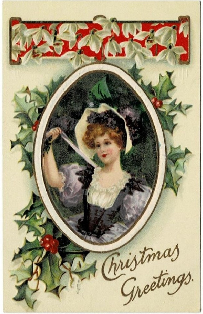 1912 Christmas Cameo and Snowdrops Vintage Holiday Postcard.