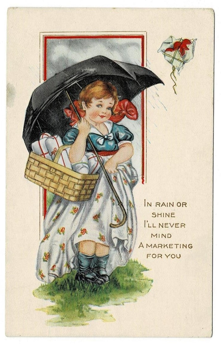 1920 Rain Or Shine Vintage Romance Postcard