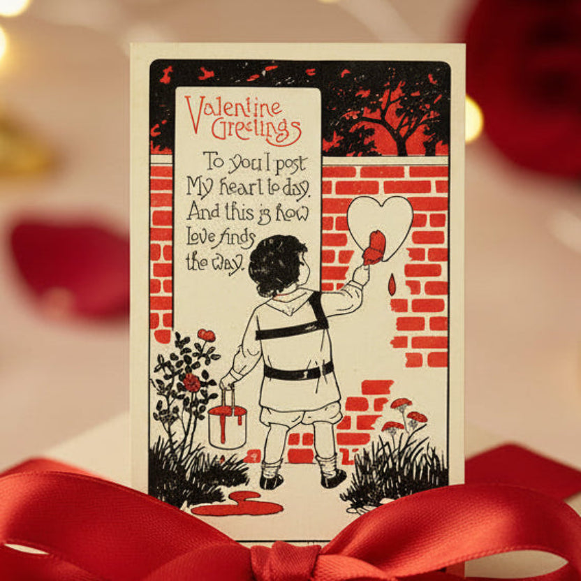 1919 WW1 Painted Hearts Vintage Valentine Postcard.