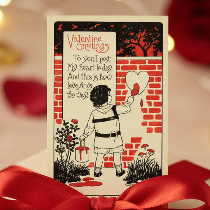 1919 WW1 Painted Hearts Vintage Valentine Postcard.