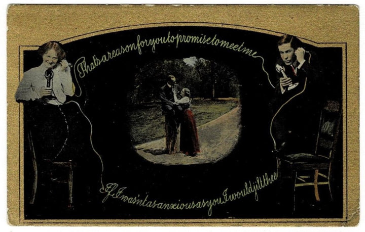 1910 Long Distance Romance Humorous Vintage Postcard