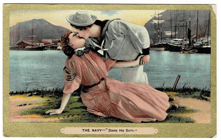 1909 Navy Man Doing His Duty Romance Vintage Postcard