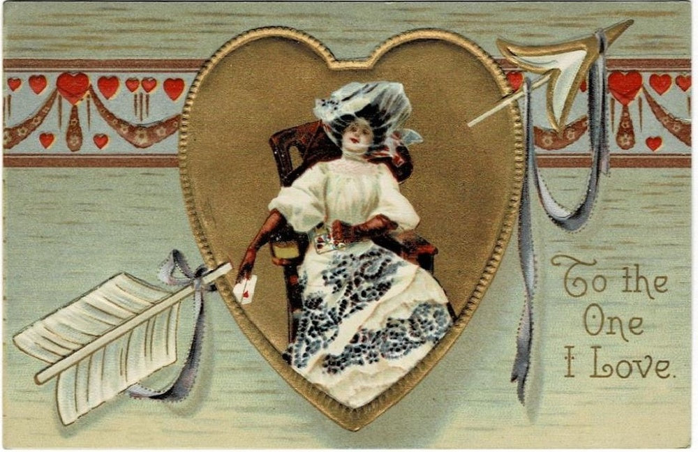 1909 To One I Love Richly Gilded Antique Vintage Valentine Postcard.
