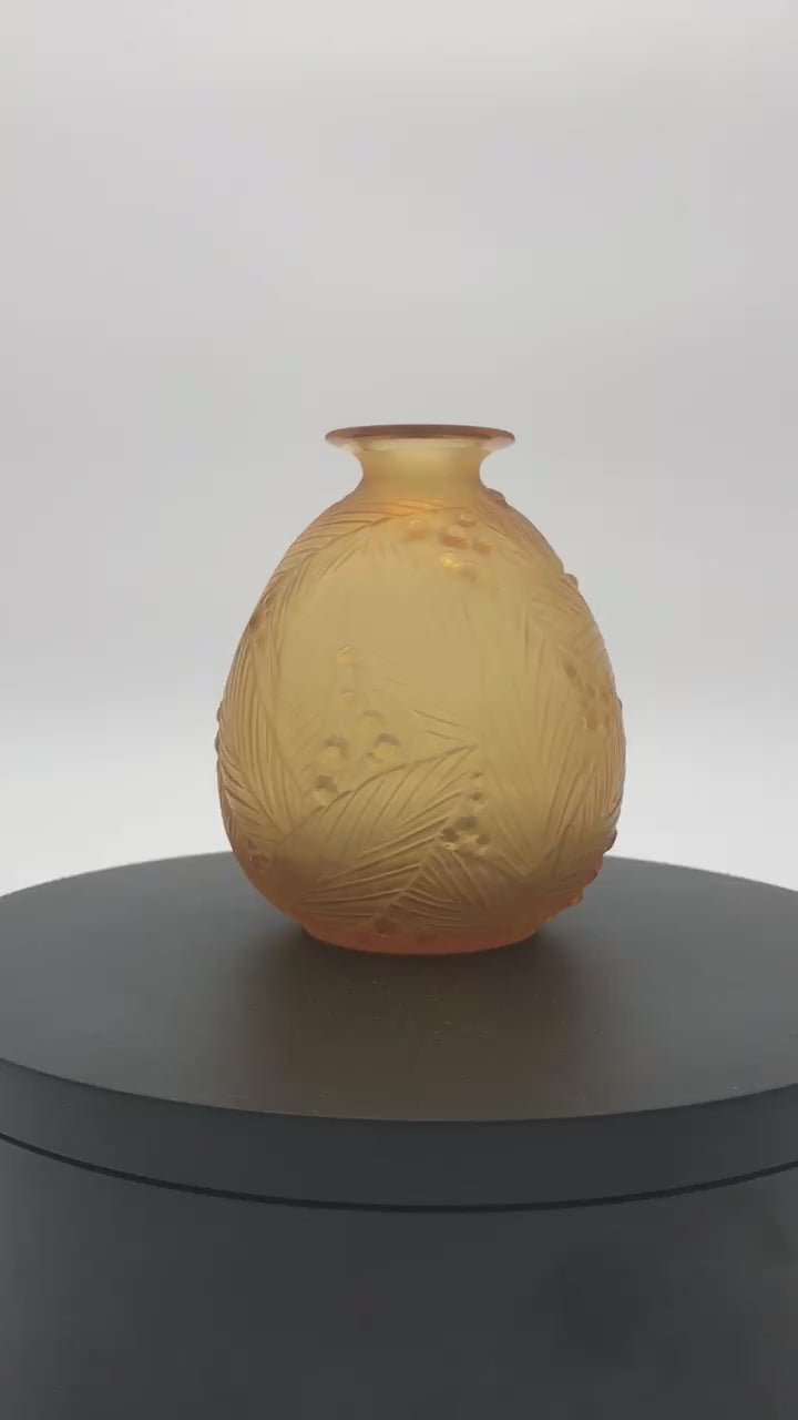 1930s Sabino Amber Mimosa Vase - France (4 Inches)