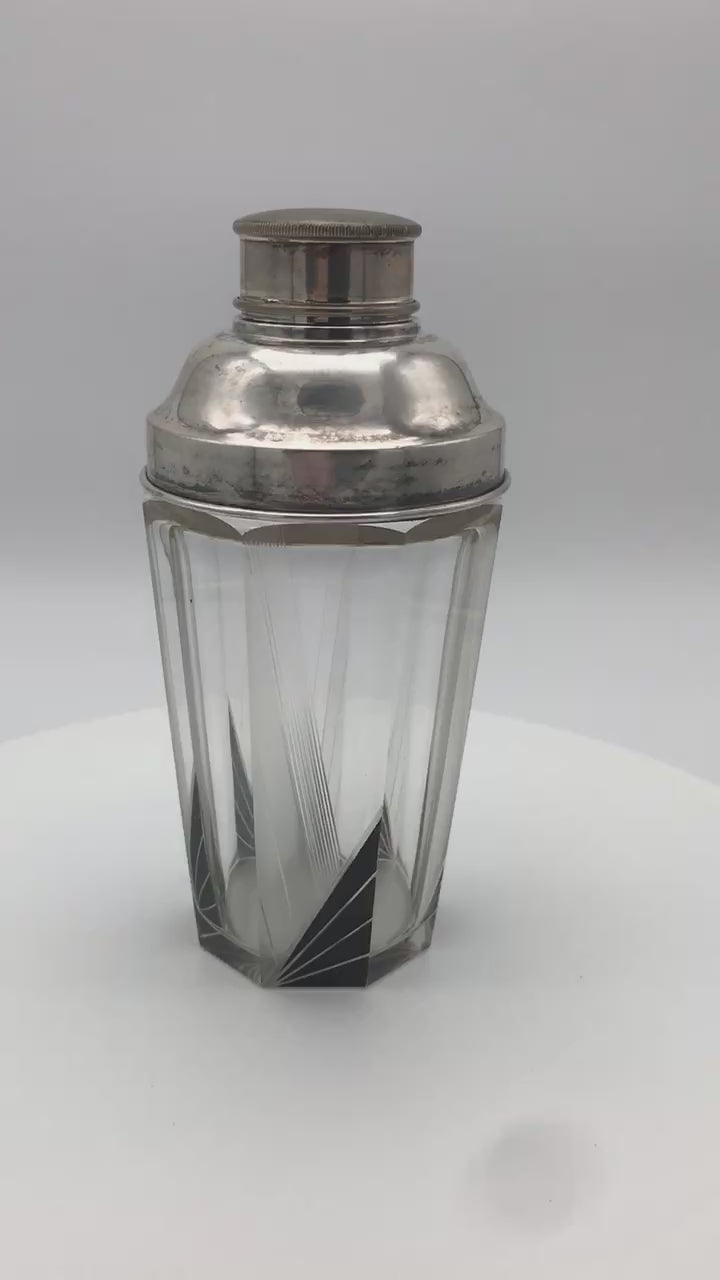 A vintage 1930s Karl Palda Art Deco Crystal Cocktail Shaker turning slowly on a rotating base - you might hear roosters crowing in the background from when the video was taken. Enjoy