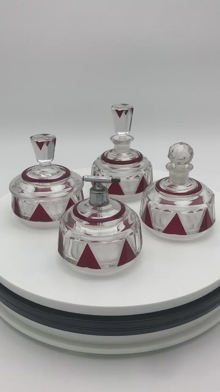 Karl Palda vanity set pictured together, slowly spinning to show various views of all the pieces.