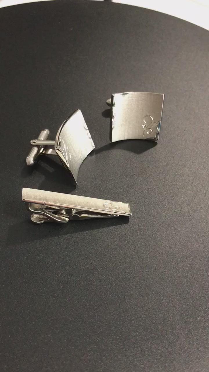Vintage 1960s Hollywood Regency Cufflinks Tie Clip Set Mad Men style video.