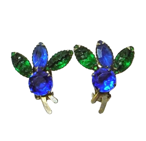 1960s Vintage Blue & Green Art Glass Earrings