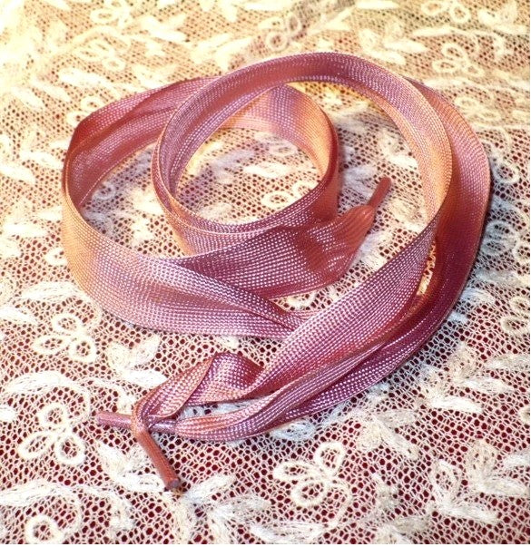 1920-40s Vintage Tea Rose Pink Wide Ribbon Shoelaces 18"
