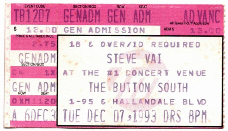 Steve Vai Sex & Religion 1993 Ticket Stub, front.