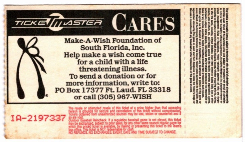 Steve Vai Sex & Religion 1993 Ticket Stub, back.