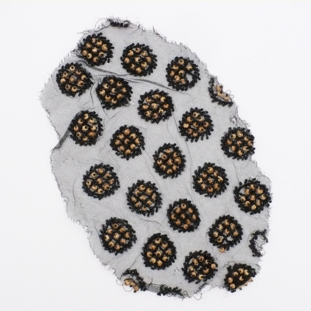 1860 Straw and Jet Mourning Textile Fragment.