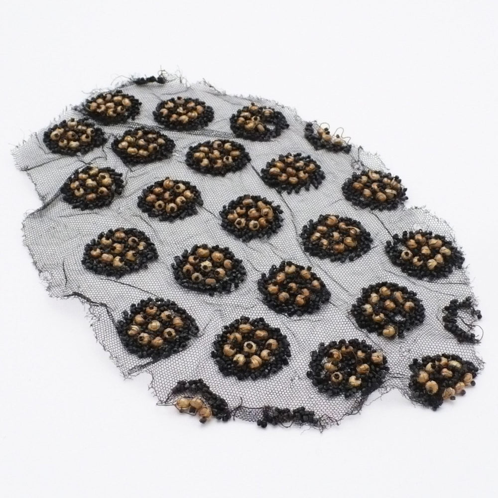 1860 Straw and Jet Mourning Textile Fragment.