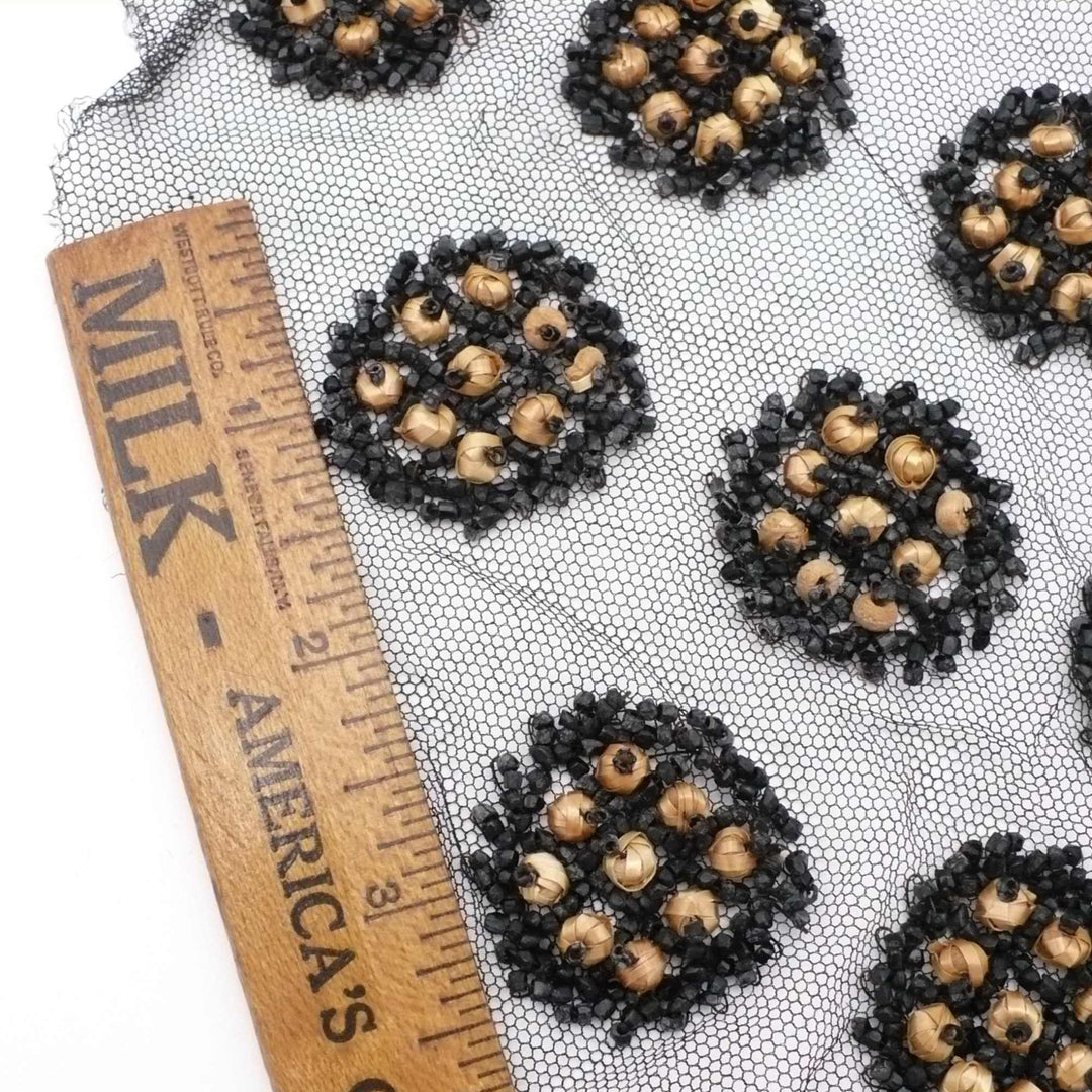 1860 Straw and Jet Mourning Textile Fragment.