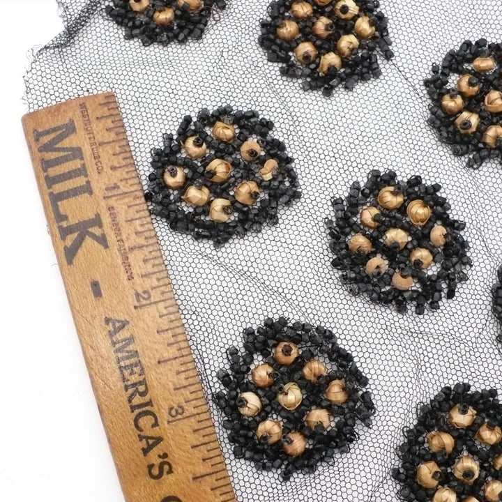 1860 Straw and Jet Mourning Textile Fragment.