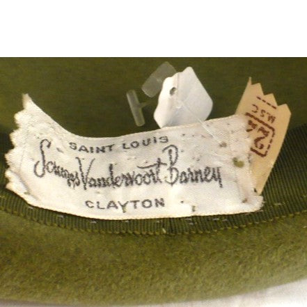 1960s Vintage Green Velour Platter Hat with Rhinestone Ornament