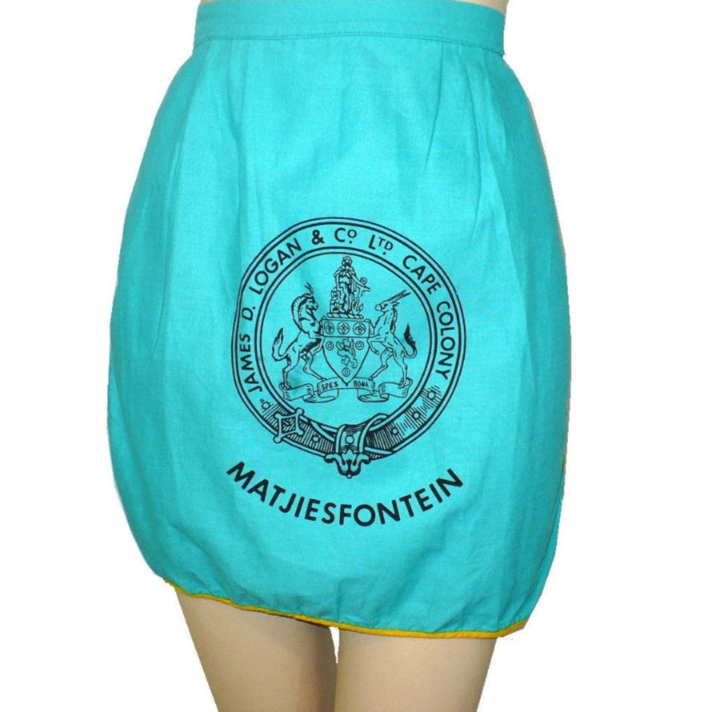 1950s Vintage Teal Matjiesfontein South Africa Souvenir Apron.