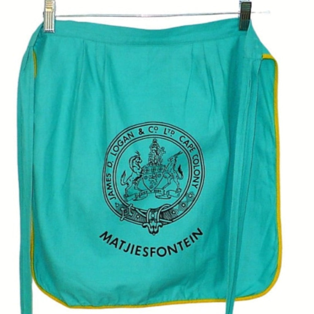 1950s Vintage Teal Matjiesfontein South Africa Souvenir Apron.