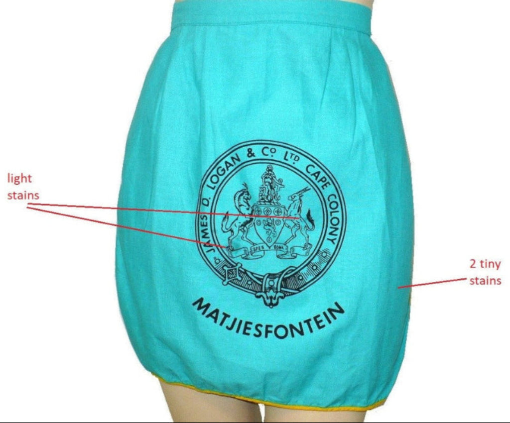 1950s Vintage Teal Matjiesfontein South Africa Souvenir Apron.