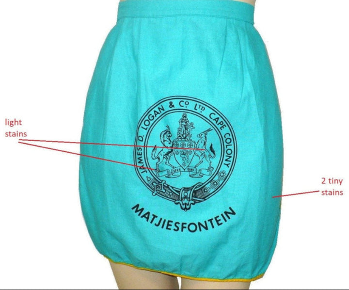 1950s Vintage Teal Matjiesfontein South Africa Souvenir Apron.