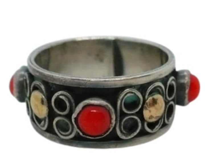 1960s Vintage Silver Etruscan Revival Ring Size 6.5